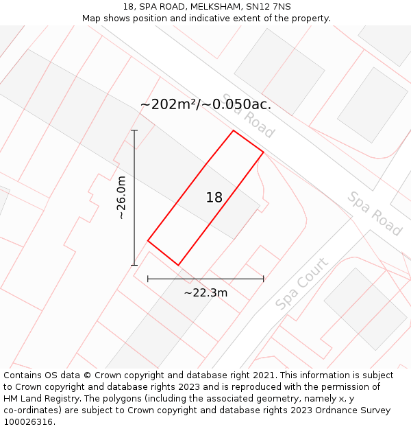 18, SPA ROAD, MELKSHAM, SN12 7NS: Plot and title map