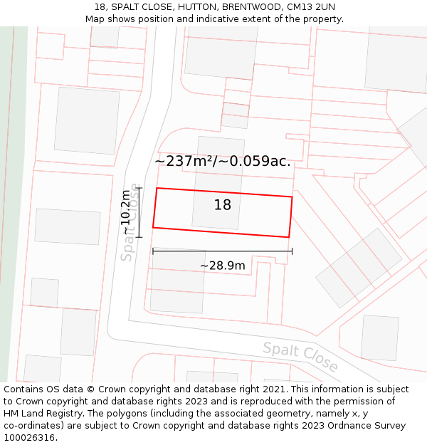 18, SPALT CLOSE, HUTTON, BRENTWOOD, CM13 2UN: Plot and title map