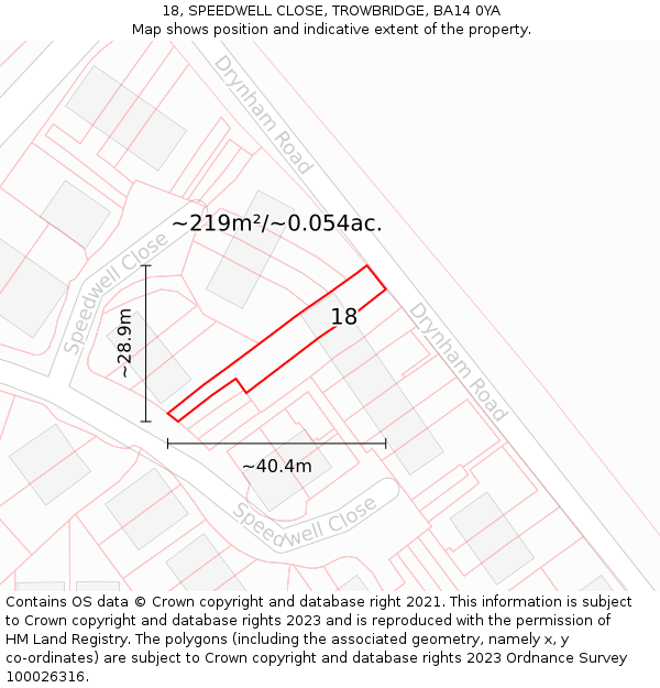 18, SPEEDWELL CLOSE, TROWBRIDGE, BA14 0YA: Plot and title map