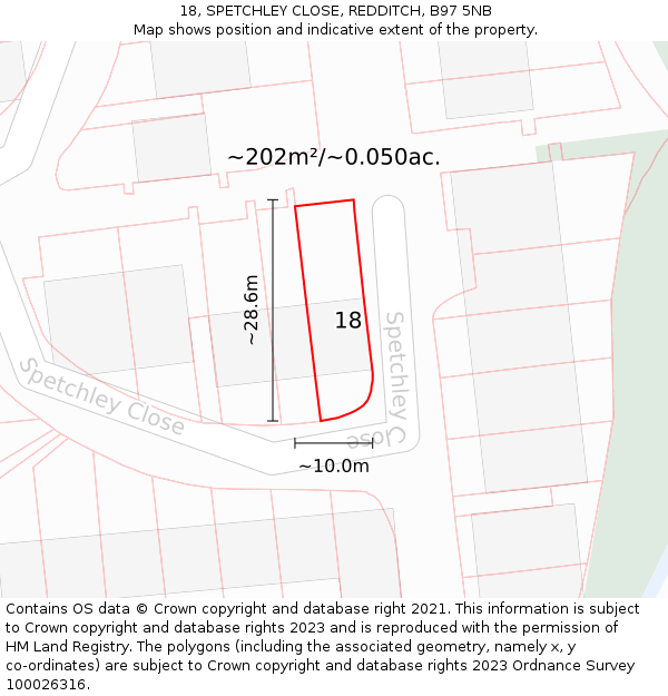 18, SPETCHLEY CLOSE, REDDITCH, B97 5NB: Plot and title map