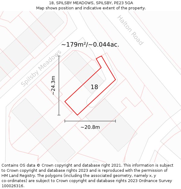 18, SPILSBY MEADOWS, SPILSBY, PE23 5GA: Plot and title map