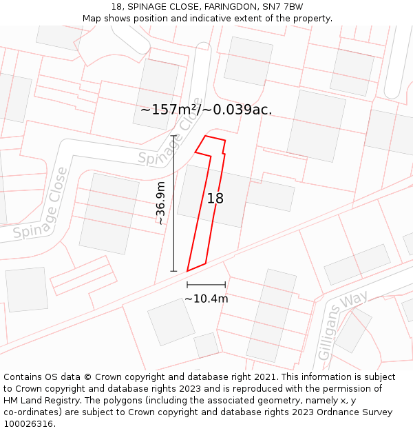 18, SPINAGE CLOSE, FARINGDON, SN7 7BW: Plot and title map