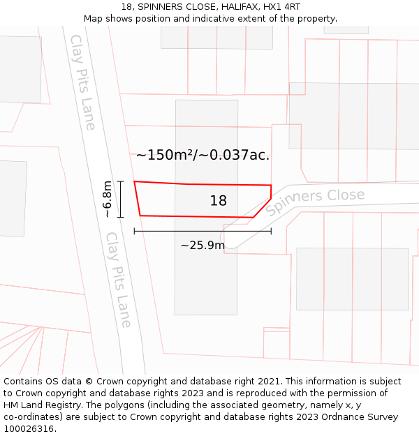18, SPINNERS CLOSE, HALIFAX, HX1 4RT: Plot and title map