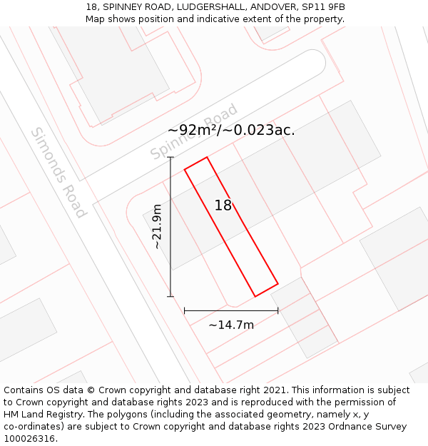 18, SPINNEY ROAD, LUDGERSHALL, ANDOVER, SP11 9FB: Plot and title map