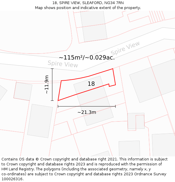 18, SPIRE VIEW, SLEAFORD, NG34 7RN: Plot and title map