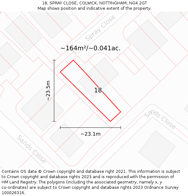 18, SPRAY CLOSE, COLWICK, NOTTINGHAM, NG4 2GT: Plot and title map