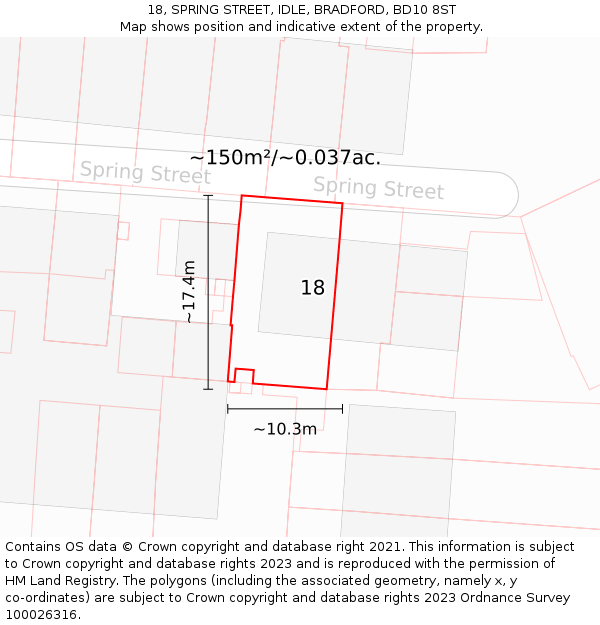 18, SPRING STREET, IDLE, BRADFORD, BD10 8ST: Plot and title map