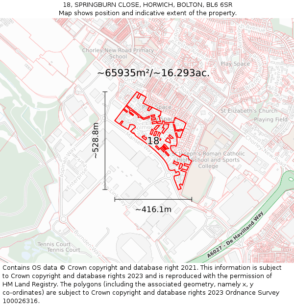 18, SPRINGBURN CLOSE, HORWICH, BOLTON, BL6 6SR: Plot and title map