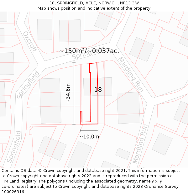 18, SPRINGFIELD, ACLE, NORWICH, NR13 3JW: Plot and title map