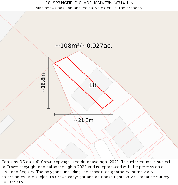 18, SPRINGFIELD GLADE, MALVERN, WR14 1LN: Plot and title map