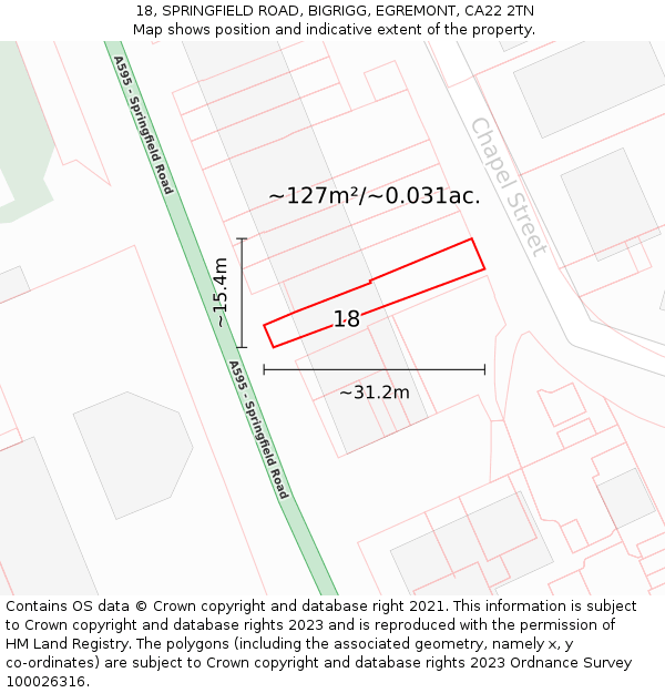 18, SPRINGFIELD ROAD, BIGRIGG, EGREMONT, CA22 2TN: Plot and title map