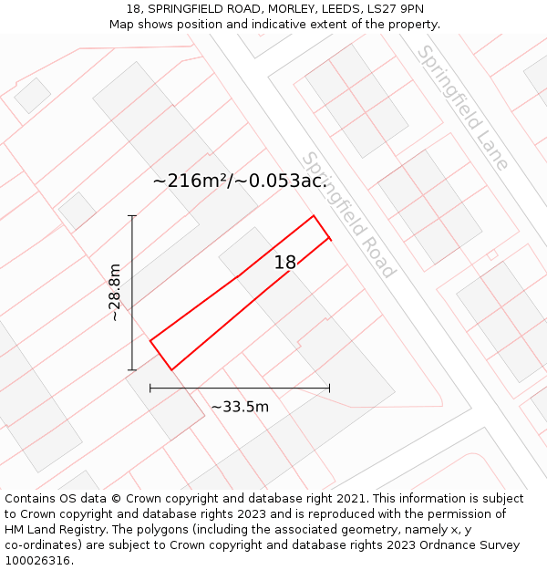 18, SPRINGFIELD ROAD, MORLEY, LEEDS, LS27 9PN: Plot and title map