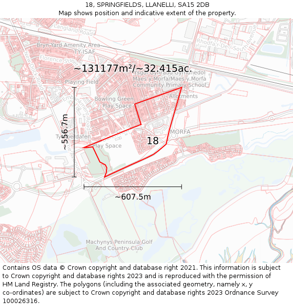 18, SPRINGFIELDS, LLANELLI, SA15 2DB: Plot and title map