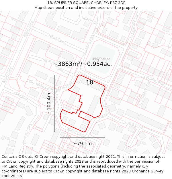 18, SPURRIER SQUARE, CHORLEY, PR7 3DP: Plot and title map