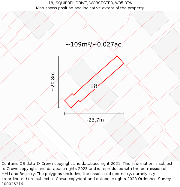 18, SQUIRREL DRIVE, WORCESTER, WR5 3TW: Plot and title map