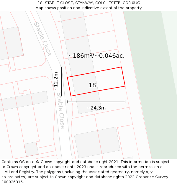 18, STABLE CLOSE, STANWAY, COLCHESTER, CO3 0UG: Plot and title map