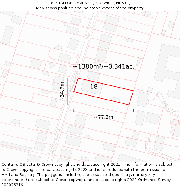 18, STAFFORD AVENUE, NORWICH, NR5 0QF: Plot and title map