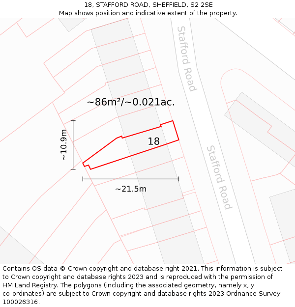 18, STAFFORD ROAD, SHEFFIELD, S2 2SE: Plot and title map