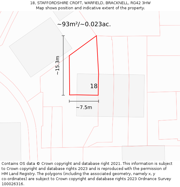 18, STAFFORDSHIRE CROFT, WARFIELD, BRACKNELL, RG42 3HW: Plot and title map
