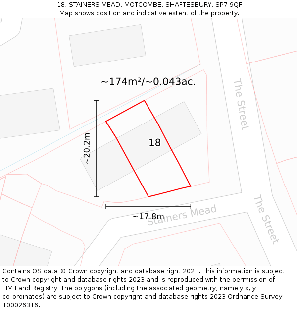 18, STAINERS MEAD, MOTCOMBE, SHAFTESBURY, SP7 9QF: Plot and title map