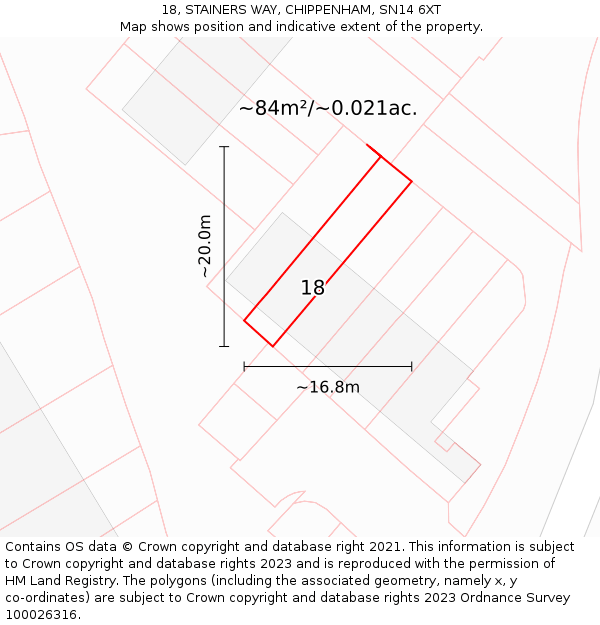 18, STAINERS WAY, CHIPPENHAM, SN14 6XT: Plot and title map