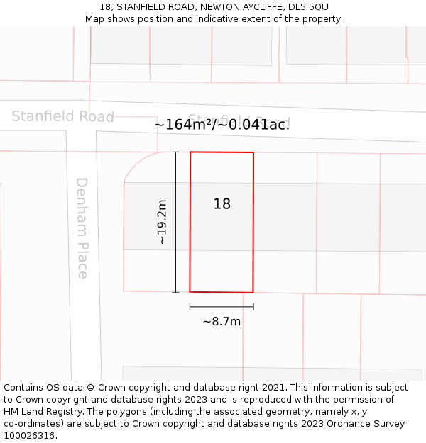 18, STANFIELD ROAD, NEWTON AYCLIFFE, DL5 5QU: Plot and title map
