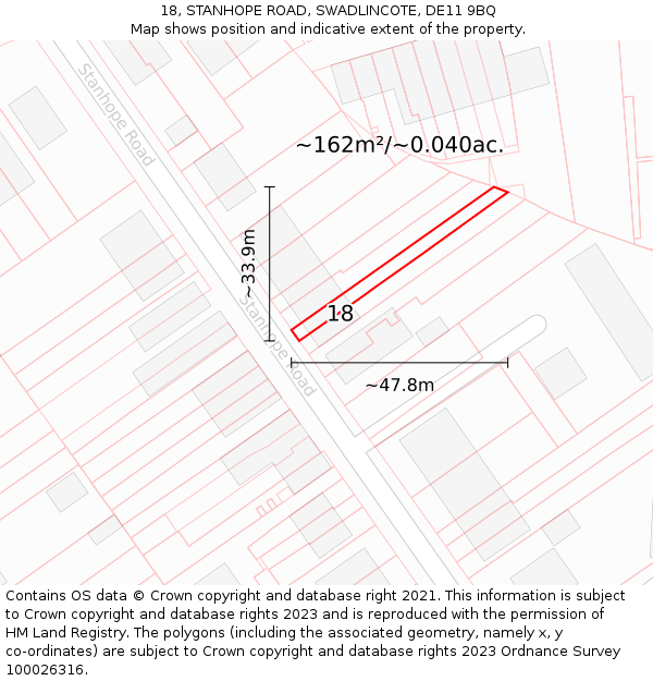 18, STANHOPE ROAD, SWADLINCOTE, DE11 9BQ: Plot and title map