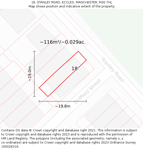 18, STANLEY ROAD, ECCLES, MANCHESTER, M30 7HL: Plot and title map