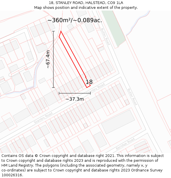 18, STANLEY ROAD, HALSTEAD, CO9 1LA: Plot and title map