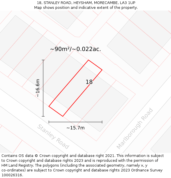 18, STANLEY ROAD, HEYSHAM, MORECAMBE, LA3 1UP: Plot and title map
