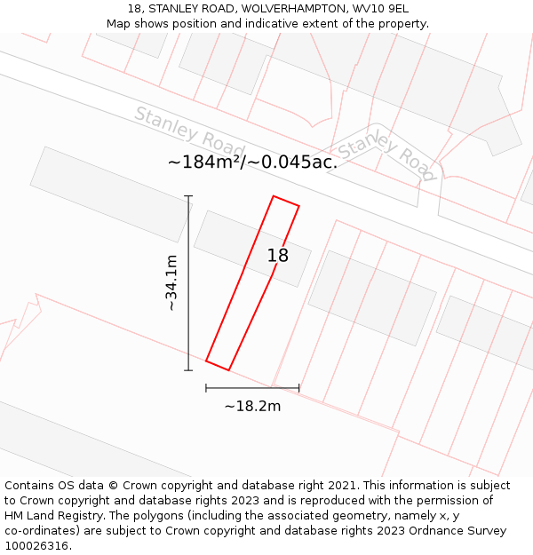18, STANLEY ROAD, WOLVERHAMPTON, WV10 9EL: Plot and title map