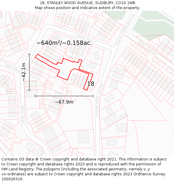 18, STANLEY WOOD AVENUE, SUDBURY, CO10 1WB: Plot and title map