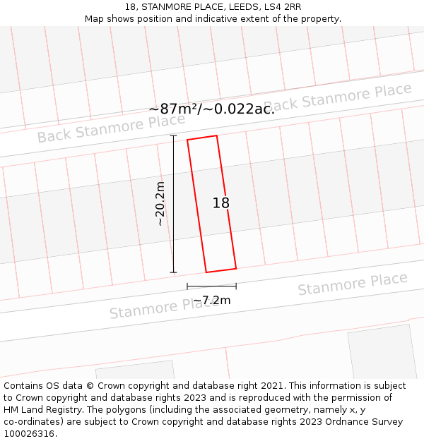 18, STANMORE PLACE, LEEDS, LS4 2RR: Plot and title map