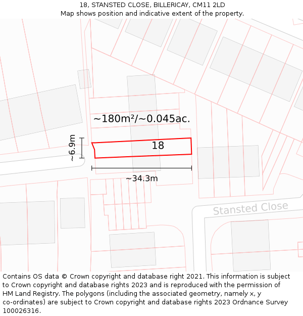 18, STANSTED CLOSE, BILLERICAY, CM11 2LD: Plot and title map