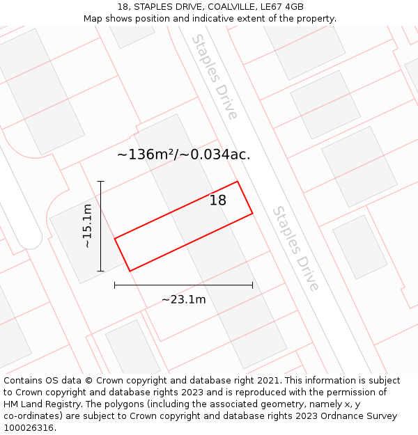 18, STAPLES DRIVE, COALVILLE, LE67 4GB: Plot and title map