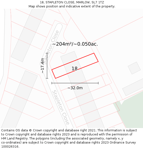 18, STAPLETON CLOSE, MARLOW, SL7 1TZ: Plot and title map