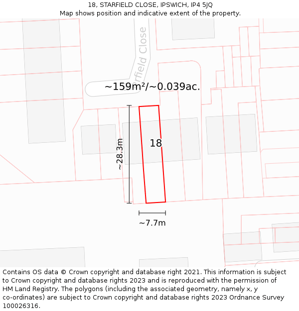 18, STARFIELD CLOSE, IPSWICH, IP4 5JQ: Plot and title map