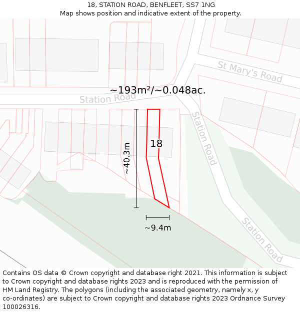 18, STATION ROAD, BENFLEET, SS7 1NG: Plot and title map