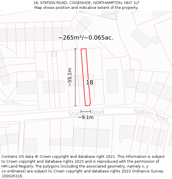 18, STATION ROAD, COGENHOE, NORTHAMPTON, NN7 1LT: Plot and title map