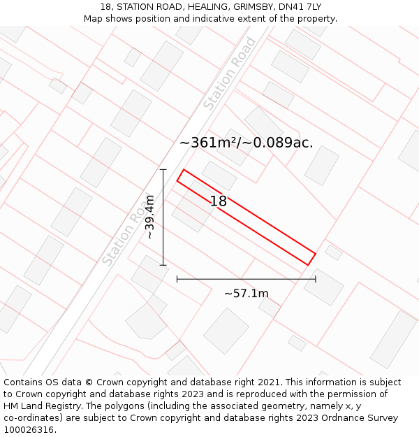 18, STATION ROAD, HEALING, GRIMSBY, DN41 7LY: Plot and title map
