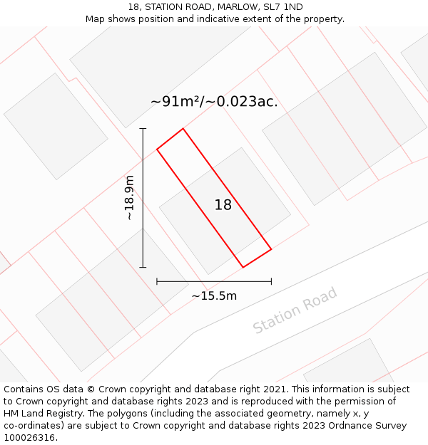 18, STATION ROAD, MARLOW, SL7 1ND: Plot and title map