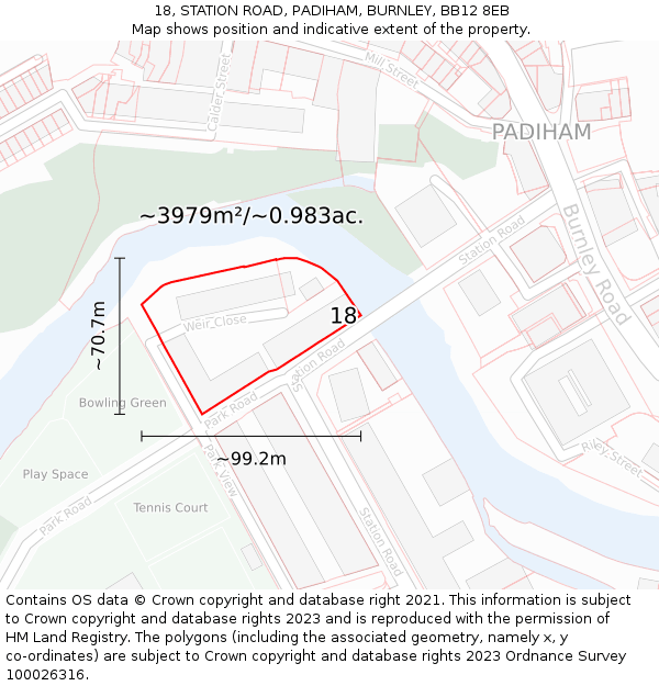 18, STATION ROAD, PADIHAM, BURNLEY, BB12 8EB: Plot and title map