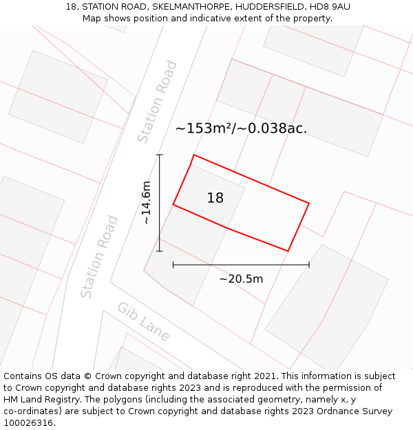 18, STATION ROAD, SKELMANTHORPE, HUDDERSFIELD, HD8 9AU: Plot and title map