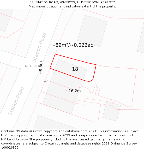 18, STATION ROAD, WARBOYS, HUNTINGDON, PE28 2TD: Plot and title map