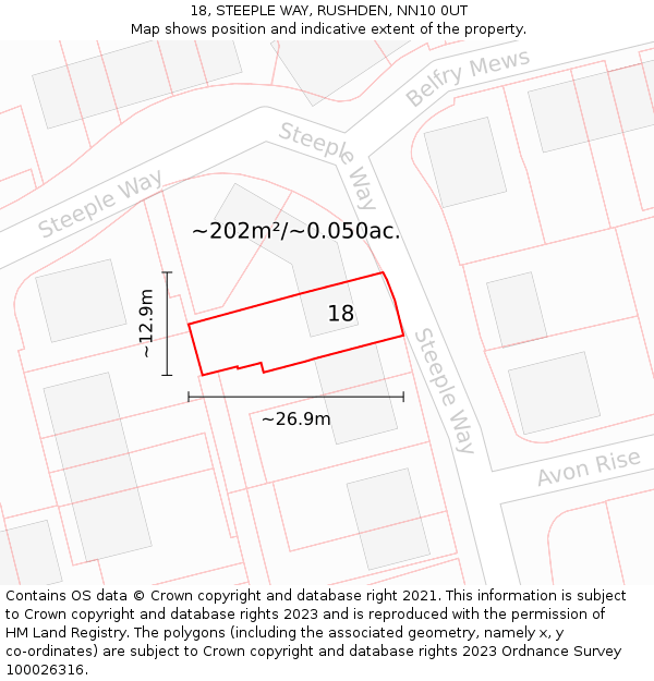 18, STEEPLE WAY, RUSHDEN, NN10 0UT: Plot and title map