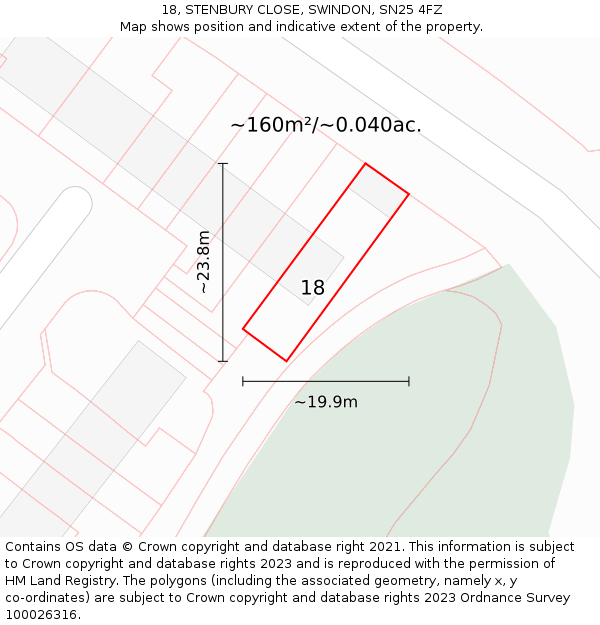 18, STENBURY CLOSE, SWINDON, SN25 4FZ: Plot and title map