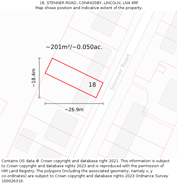 18, STENNER ROAD, CONINGSBY, LINCOLN, LN4 4RP: Plot and title map