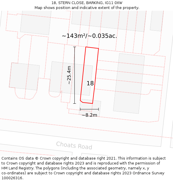 18, STERN CLOSE, BARKING, IG11 0XW: Plot and title map