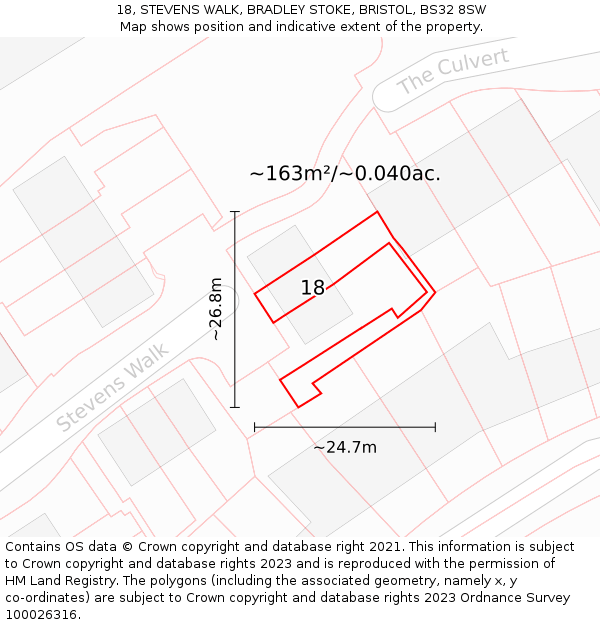 18, STEVENS WALK, BRADLEY STOKE, BRISTOL, BS32 8SW: Plot and title map