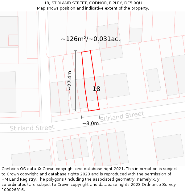 18, STIRLAND STREET, CODNOR, RIPLEY, DE5 9QU: Plot and title map